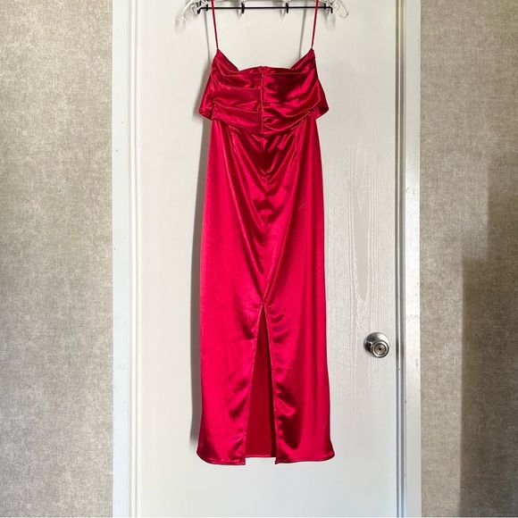 Red Satin Strapless Dress - Picture 3 of 6